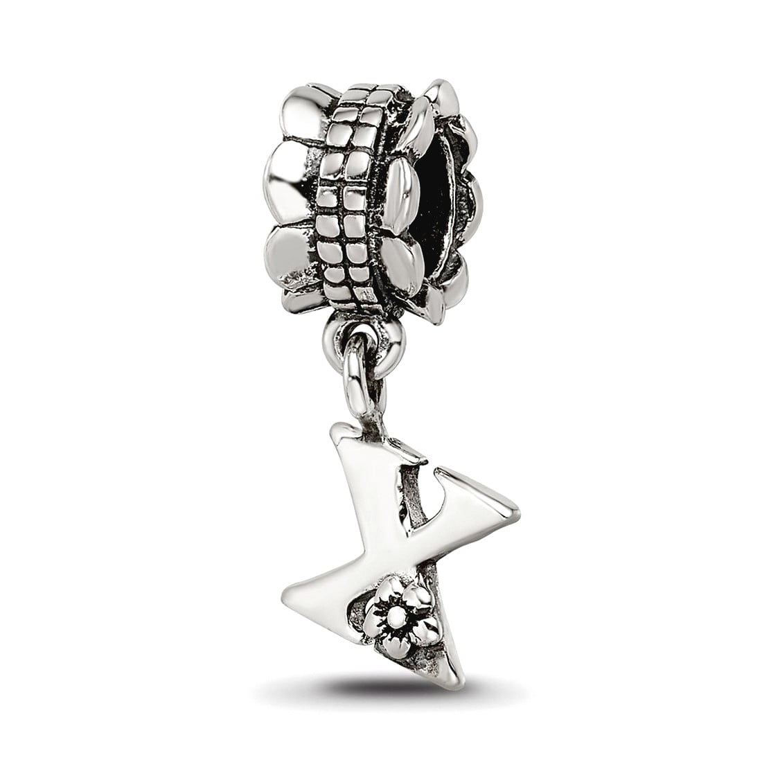 925 Sterling Silver Polished Artisan Oxidized Reflections Letter Name Personalized Monogram Initial X Dangle Bead Charm