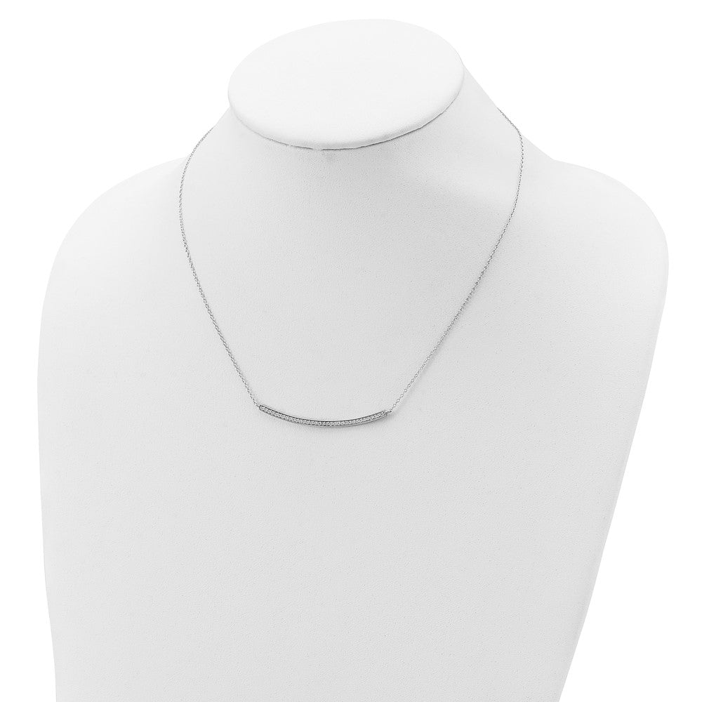 Sterling Silver Rhodium-plated CZ w/2in ext. Bar Necklace 16 Inches