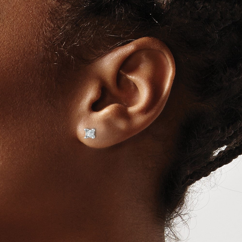 14k White Gold 1/2 ctw Certified Lab Grown Diamond VS+ F+ Princess 4 Prong Heavy Wt. Stud Earrings