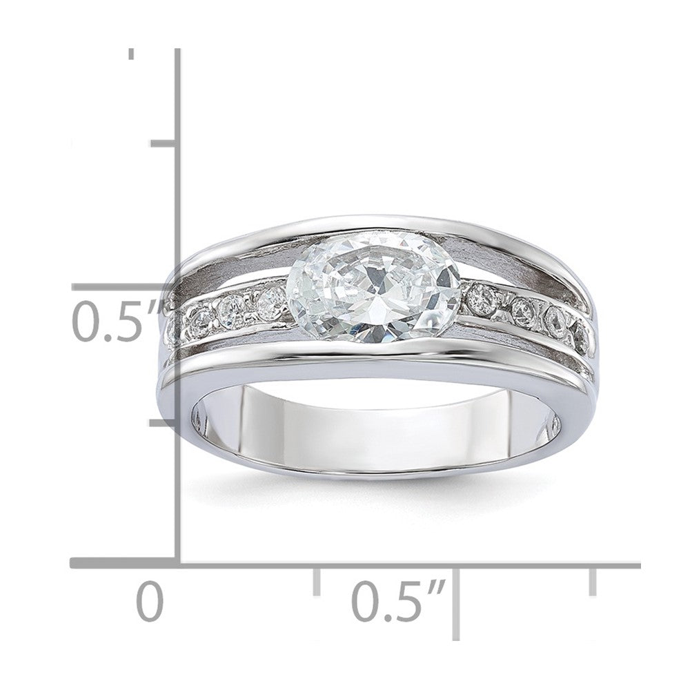 Sterling Silver Rhodium Plated Oval CZ Ring