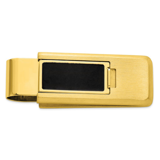 Kelly Waters Stainless Steel Yellow IP with Black Resin Flip Money Clip