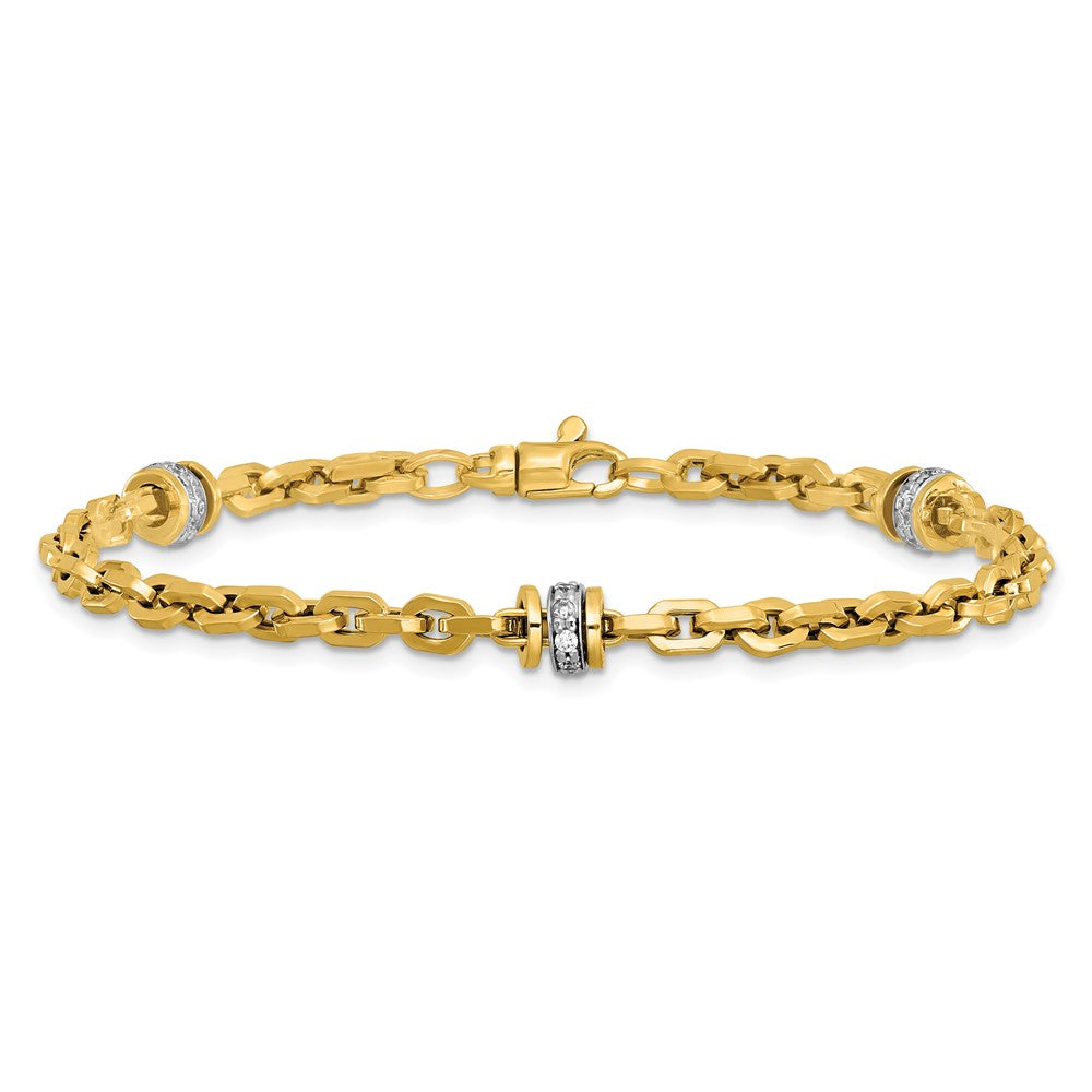 14K Two-tone CZ Polished Fancy Link Bracelet 7.5  inches