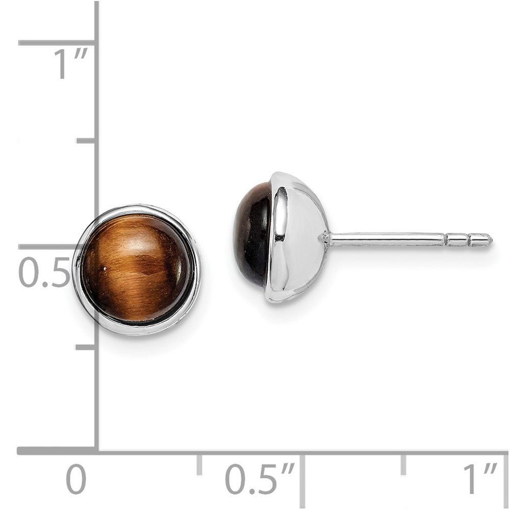 Sterling Silver Rhodium-plated Polished 7mm Tiger's Eye Post Earrings