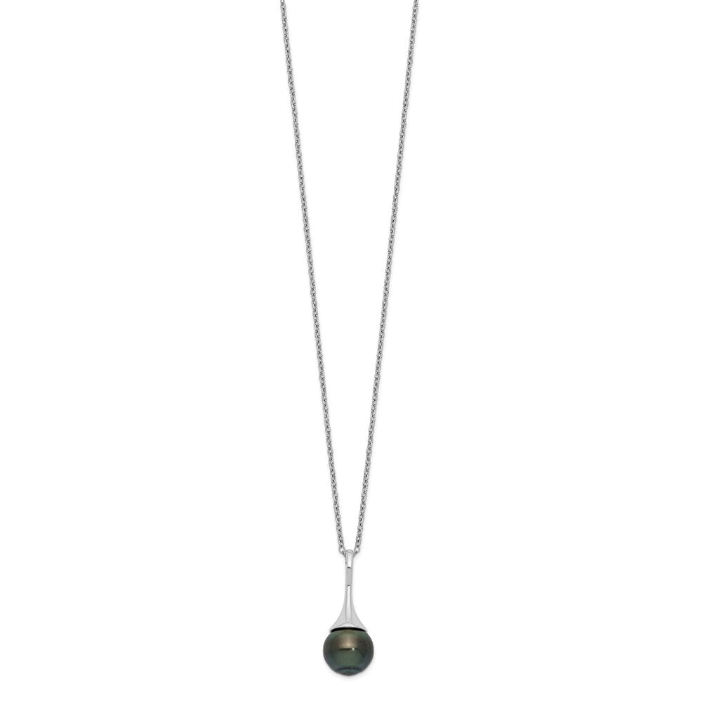 Sterling Silver Rhodium-plated 9-10mm Black Teardrop Tahitian Saltwater Cultured Pearl 17 inch Necklace 17 Inches