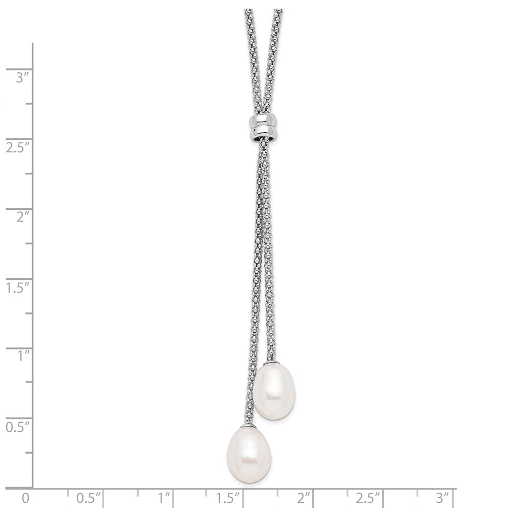 Sterling Silver Rhodium-plated 7-8mm Teardrop Freshwater Cultured Pearl 16 inch with 2 inch Extension Drop Necklace 16 Inches