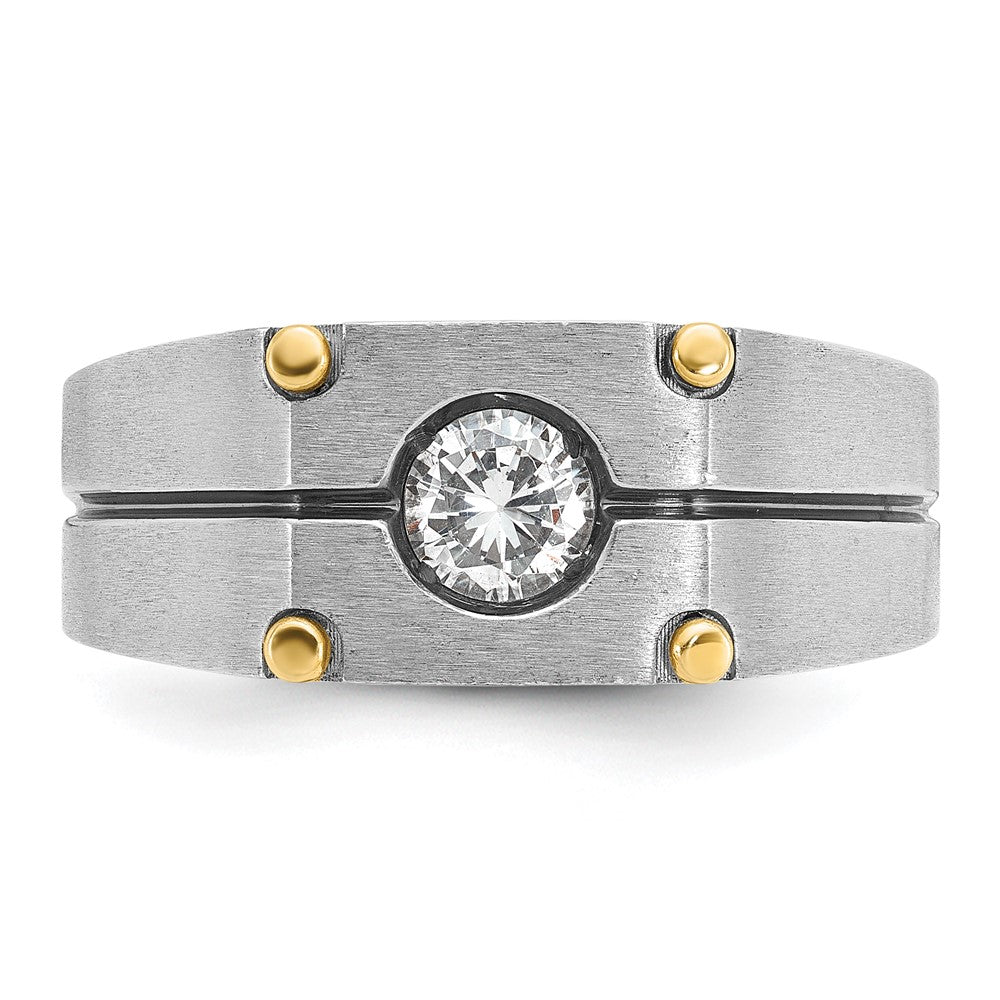 IBGoodman 14k Two-tone with Black Rhodium 1/2 carat Lab Grown Diamond VS/SI+ G+ Complete Polished and Satin Men's Ring