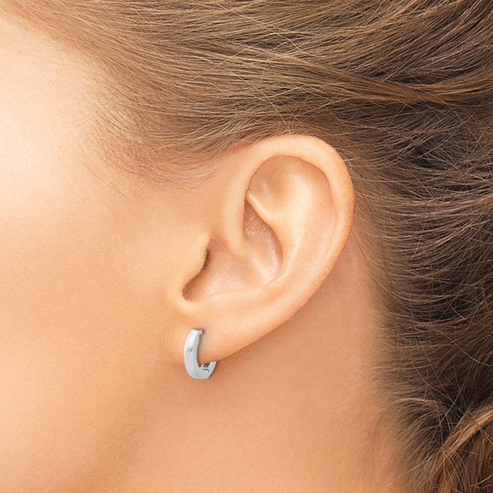 Sterling Silver Rhodium-plated Brushed 3x13mm Hinged Hoop Earrings