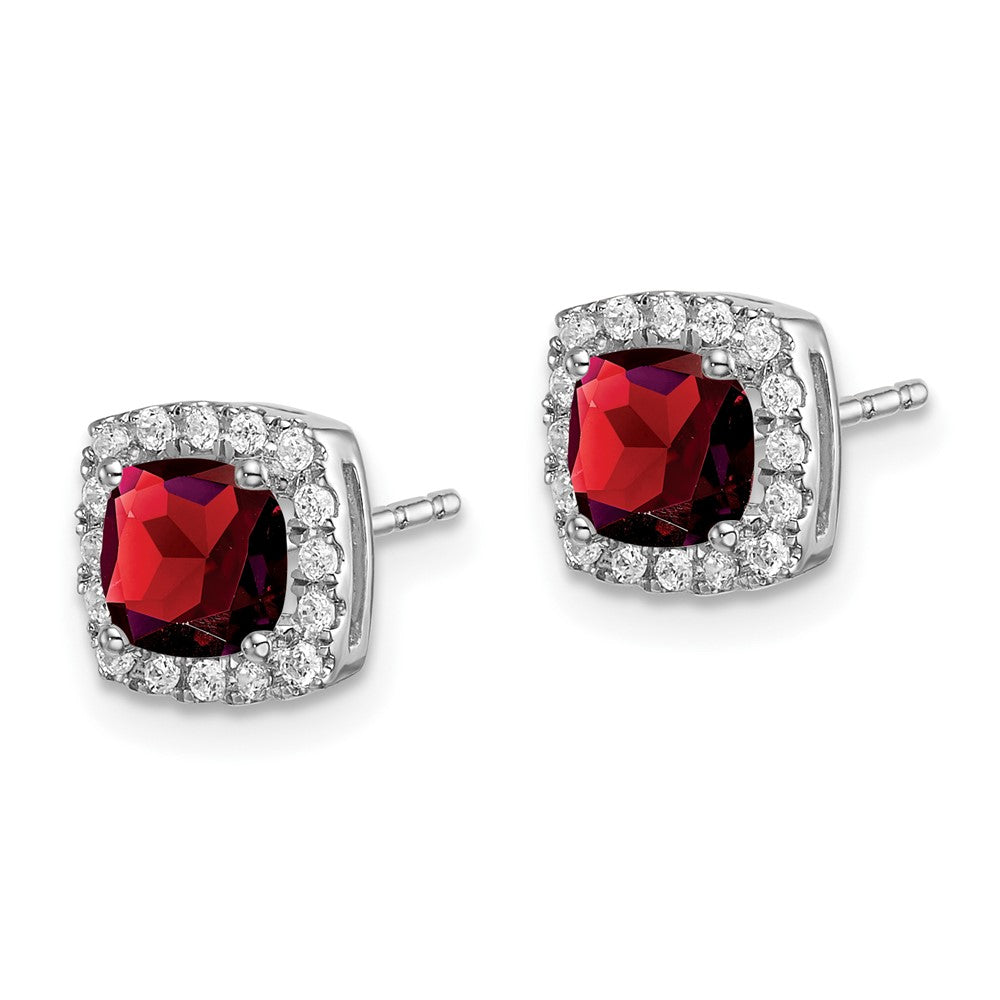 14k White Gold Cushion Garnet and Diamond Halo Earrings