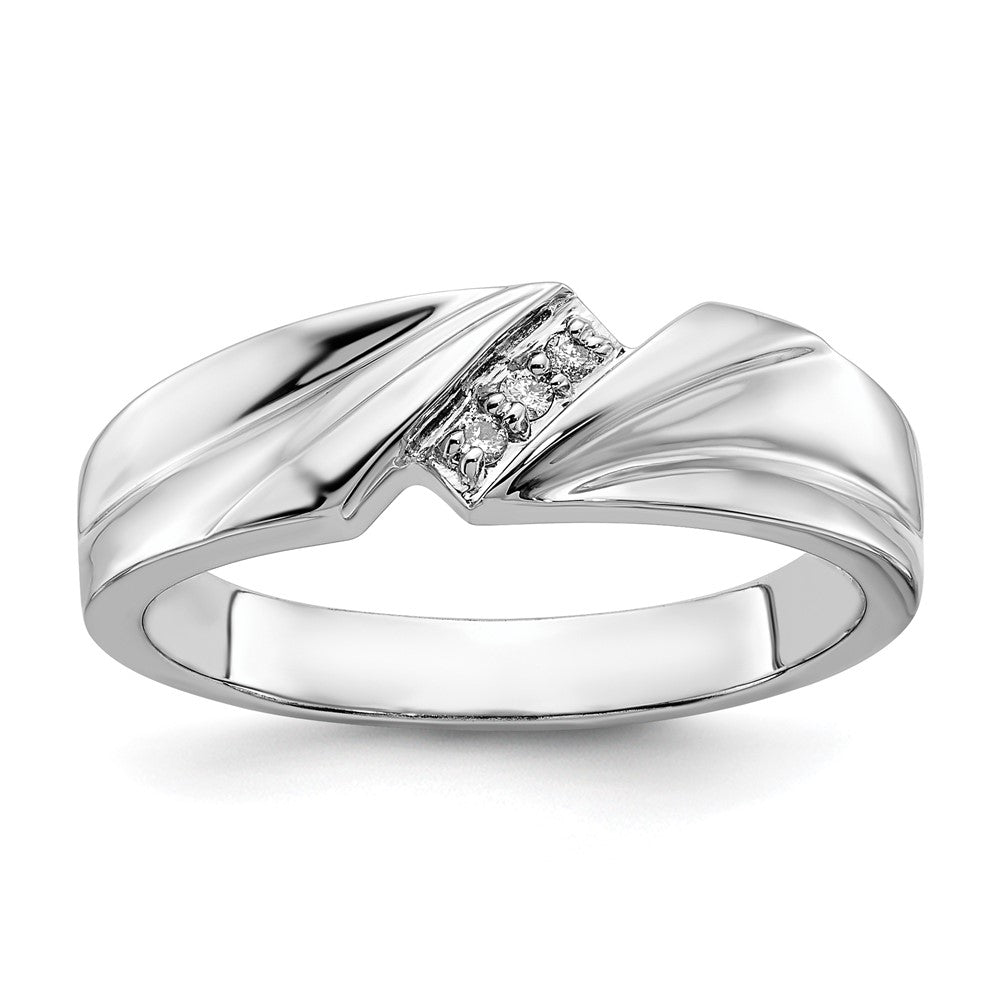 Sterling Silver Polished Ridged Diamond Men's Band