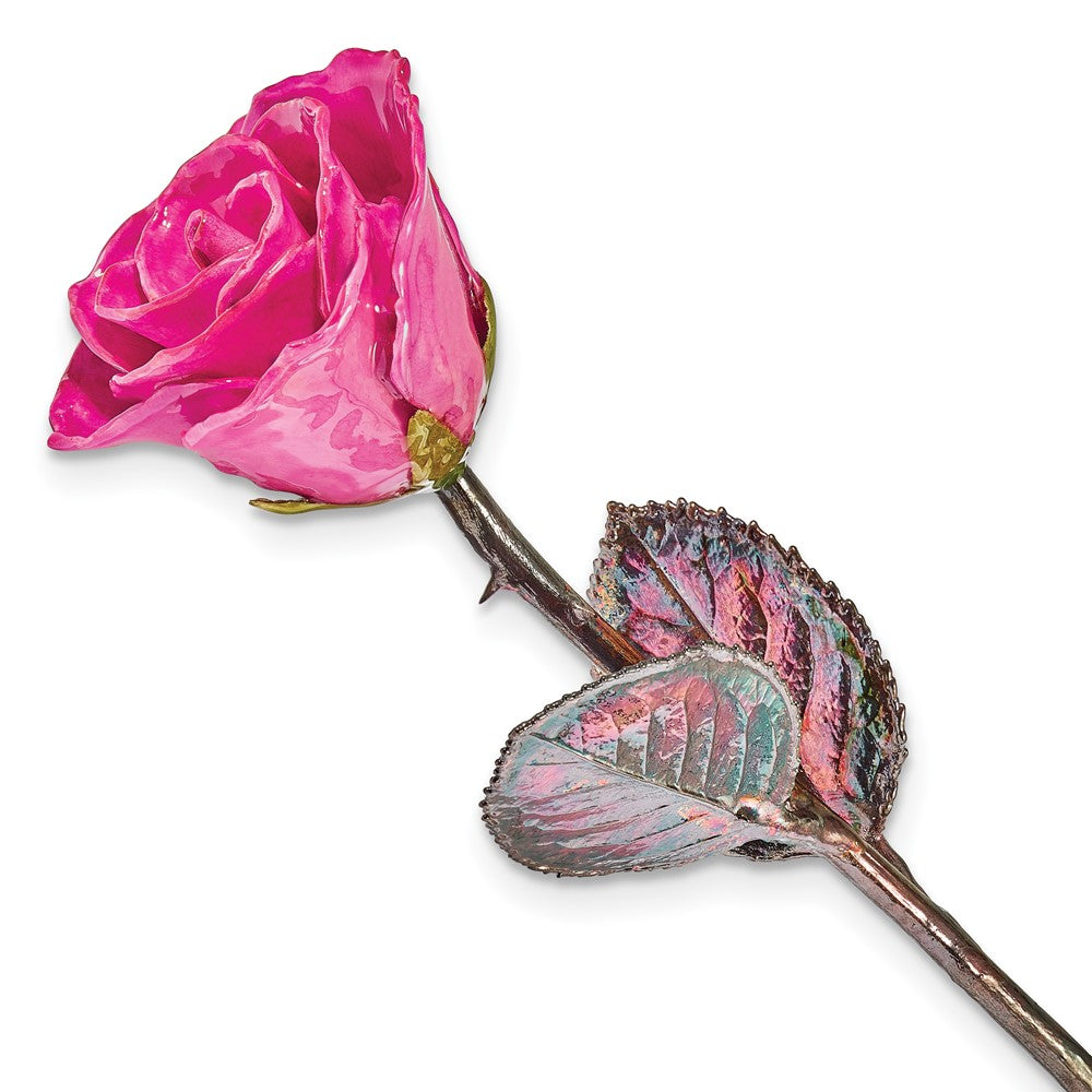 Fuchsia Lacquer Dipped Copper Trimmed Real Rose
