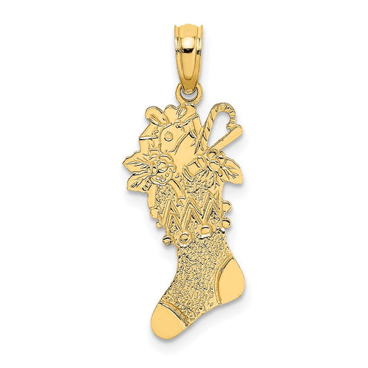 10K Polished Christmas Stocking Pendant