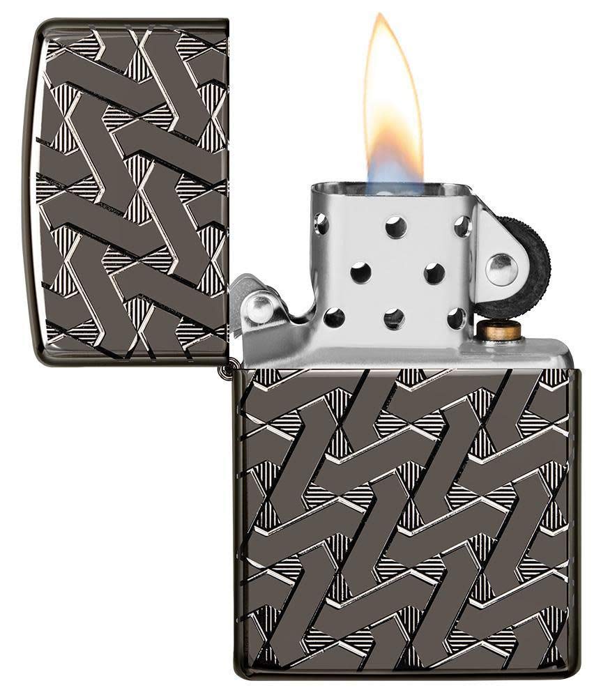 Zippo Armor Geometric Weave Design High Polish Black Ice Pocket Lighter
