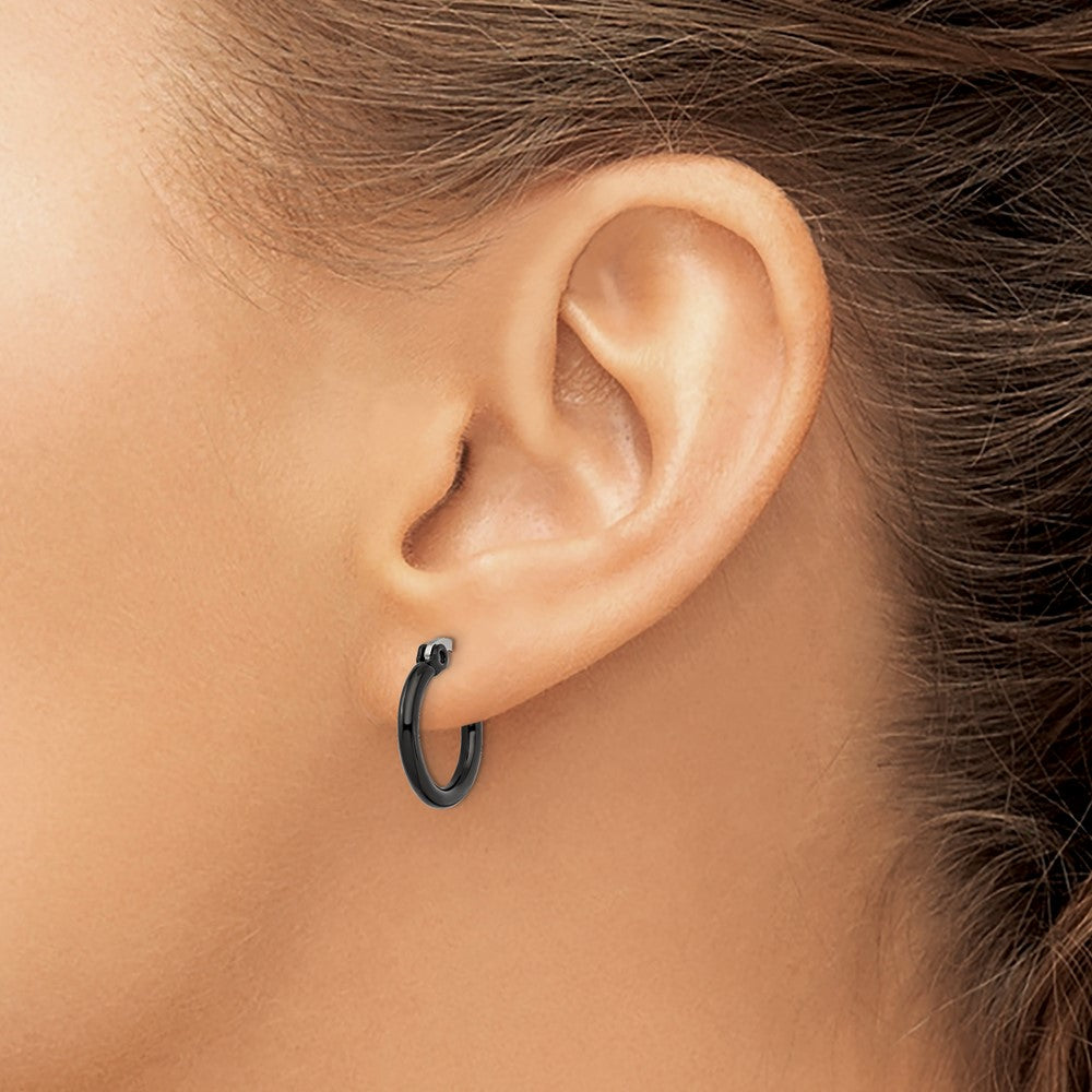 Stainless Steel Polished Black IP-plated 15.5mm Diameter Hoop Earrings