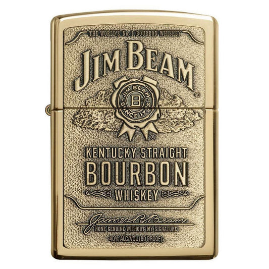 Zippo Jim Beam Bourbon Label Emblem High Polish Brass Pocket Lighter