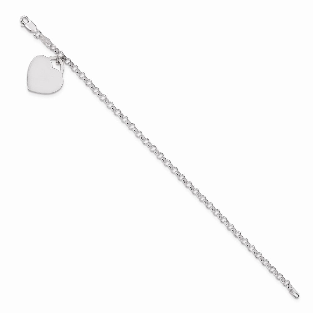 Sterling Silver Engraveable Heart Charm Bracelet 7.25 inches