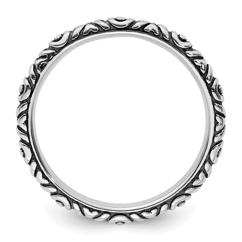 Sterling Silver Stackable Expressions Antiqued Polished Ring Size -7
