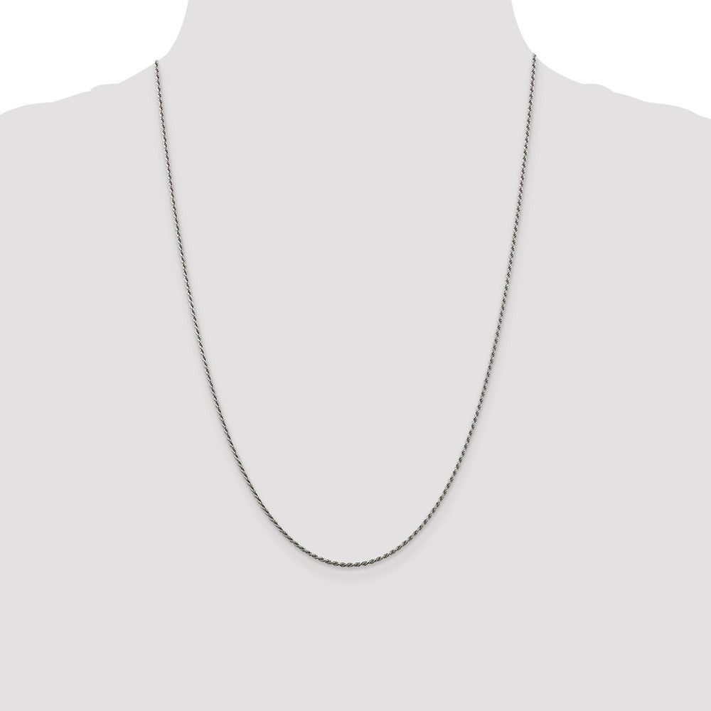 Sterling Silver Rhodium-plated 1.5mm Diamond-cut Rope Chain 24 Inches