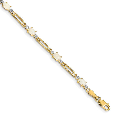 14k Fancy Diamond and Opal Bracelet 7  inches