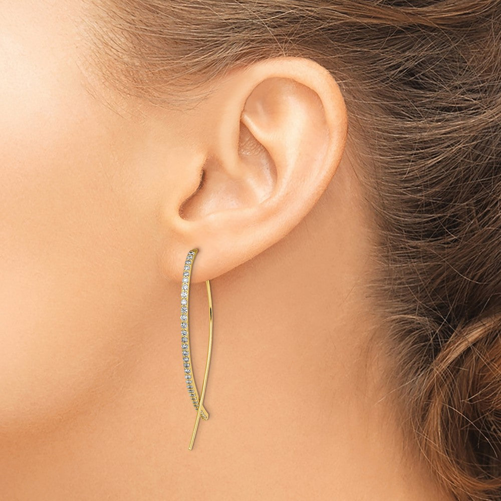 Sterling Silver Gold-tone CZ Threader Earrings