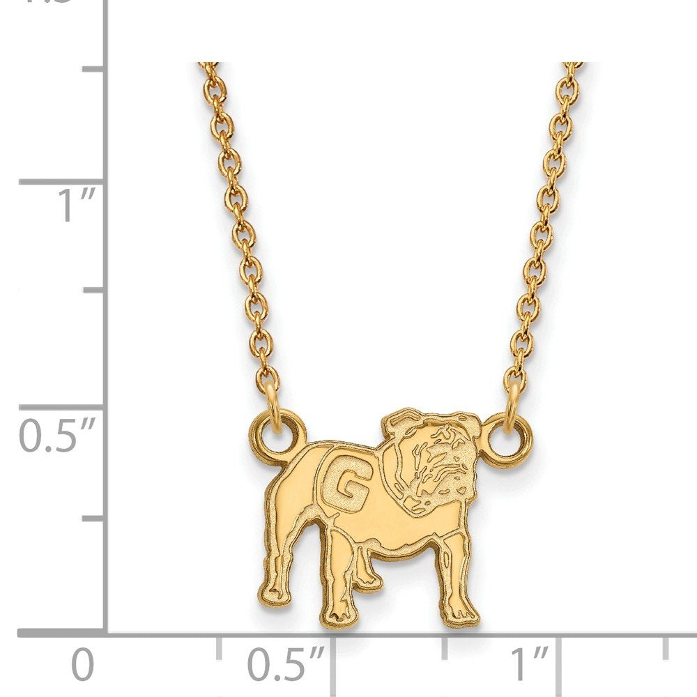 Sterling Silver Gold-plated LogoArt University of Georgia Bulldog Small Pendant 18 inch Necklace QGP066UGA-18