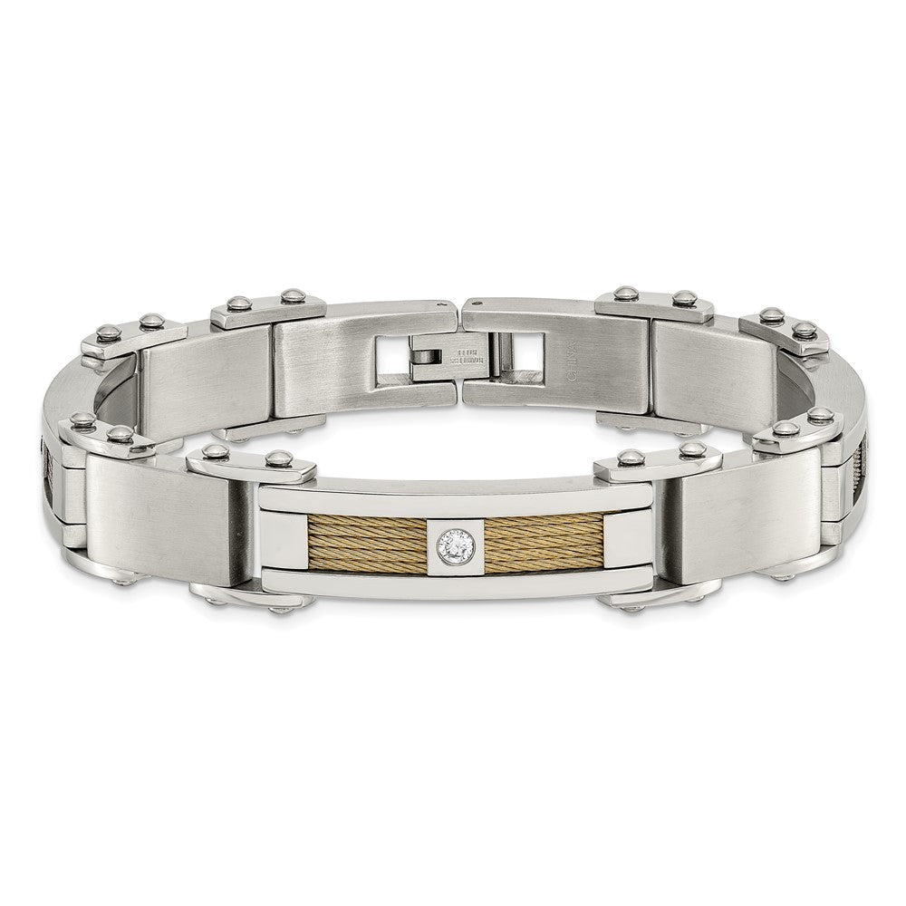 Stainless Steel Polished Yellow IP-plated Cable with CZ 8.5in Bracelet 8.5 inches