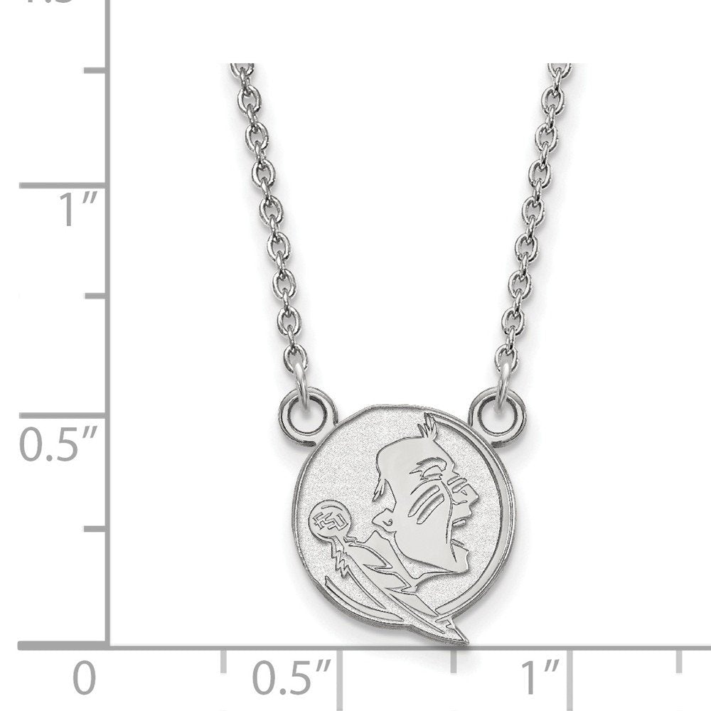 Sterling Silver Rhodium-plated LogoArt Florida State University Seminole Small Pendant 18 inch Necklace Q-SS054FSU-18