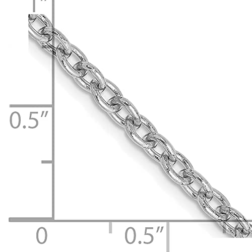 14K White Gold 18 inch 3.2mm Round Open Link Cable with Lobster Clasp Chain