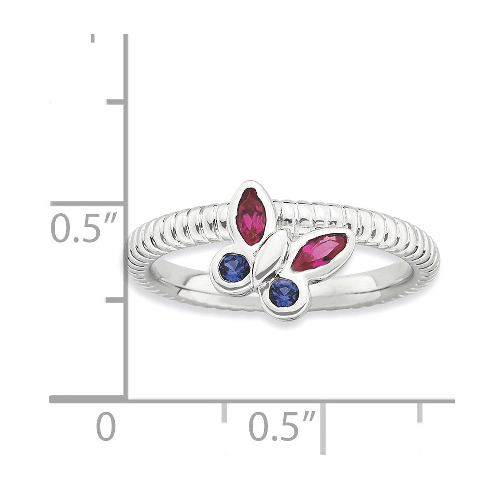 Sterling Silver Stackable Expressions Cr. Ruby, Cr. Sapphire Butterfly Ring