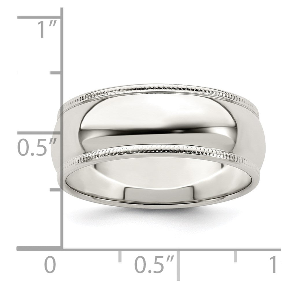 Sterling Silver 7mm Half Round Milgrain Size 9.5 Band