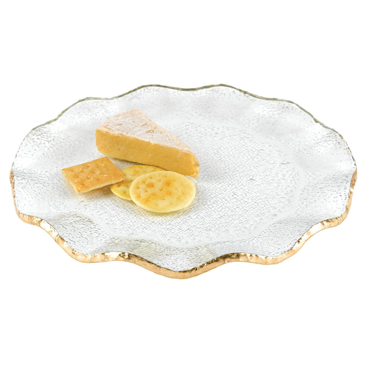 Badash Handcrafted Lead-free Glass Goldleaf Trimmed Wavy Platter/Charger QGM23759