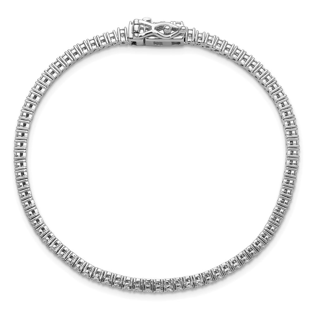 Cheryl M Sterling Silver Rhodium-plated Polished CZ with Safety Clasp Tennis Bracelet 7.25 inches