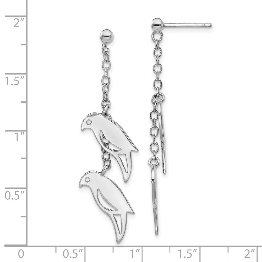 Sterling Silver Rhodium-plated Two Birds Dangle Post Earring