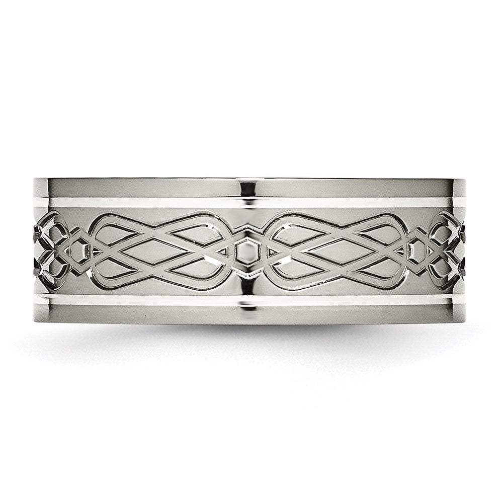 Titanium Polished w/Sterling Silver Inlay Celtic Knot 8mm Flat Band Size - 10
