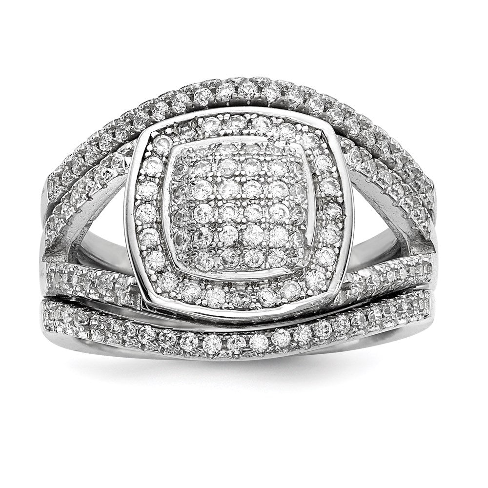 Sterling Silver Rhodium-plated CZ 3 Ring Set