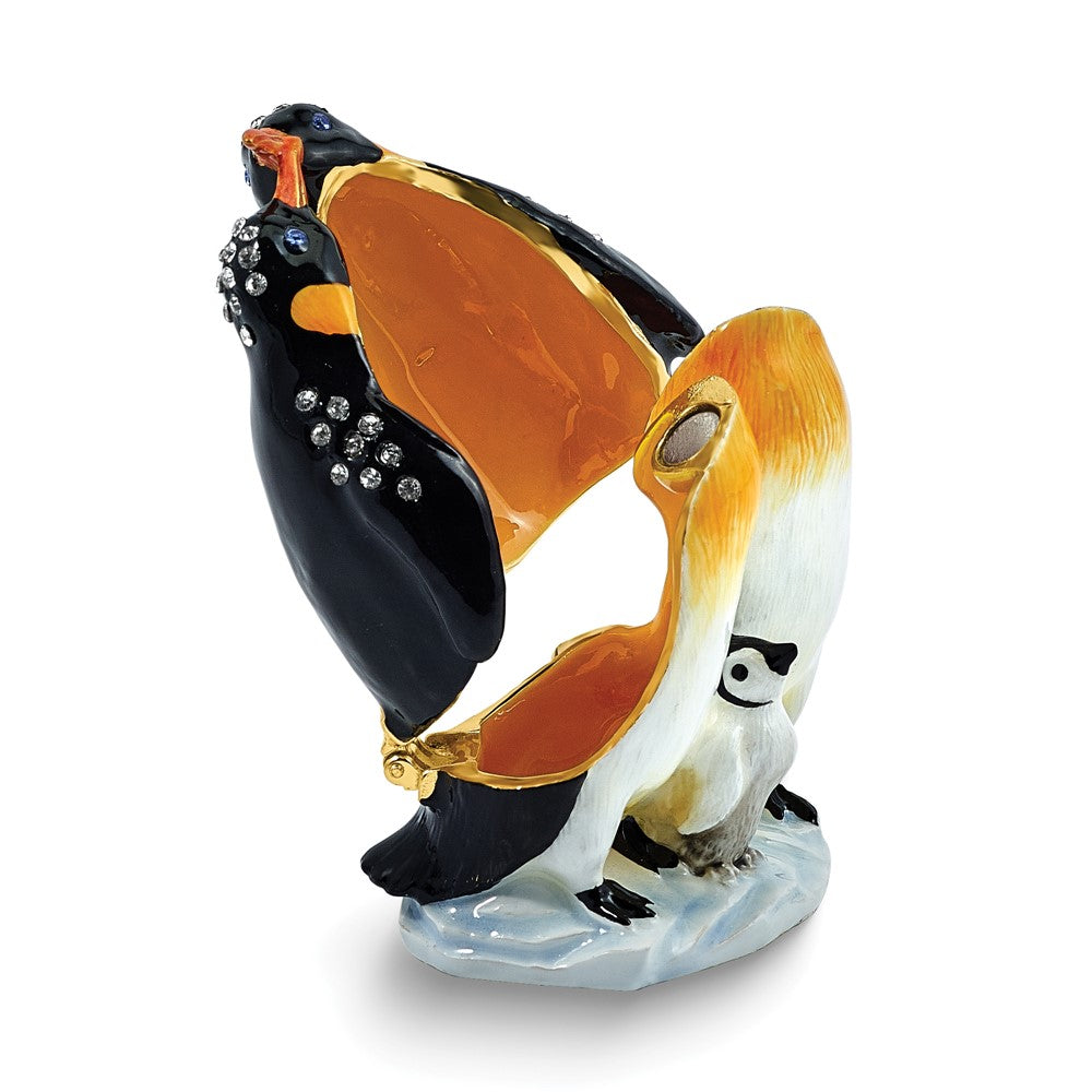 Luxury Giftware by Jere Bejeweled BOBBIES BROOD Penguin Family Trinket Box with Matching 18 inch Necklace
