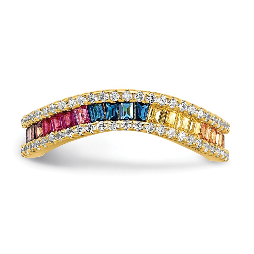 Prizma Sterling Silver Gold-tone 14K Flash Gold-plated White and Colorful Channel-Set CZ Ring