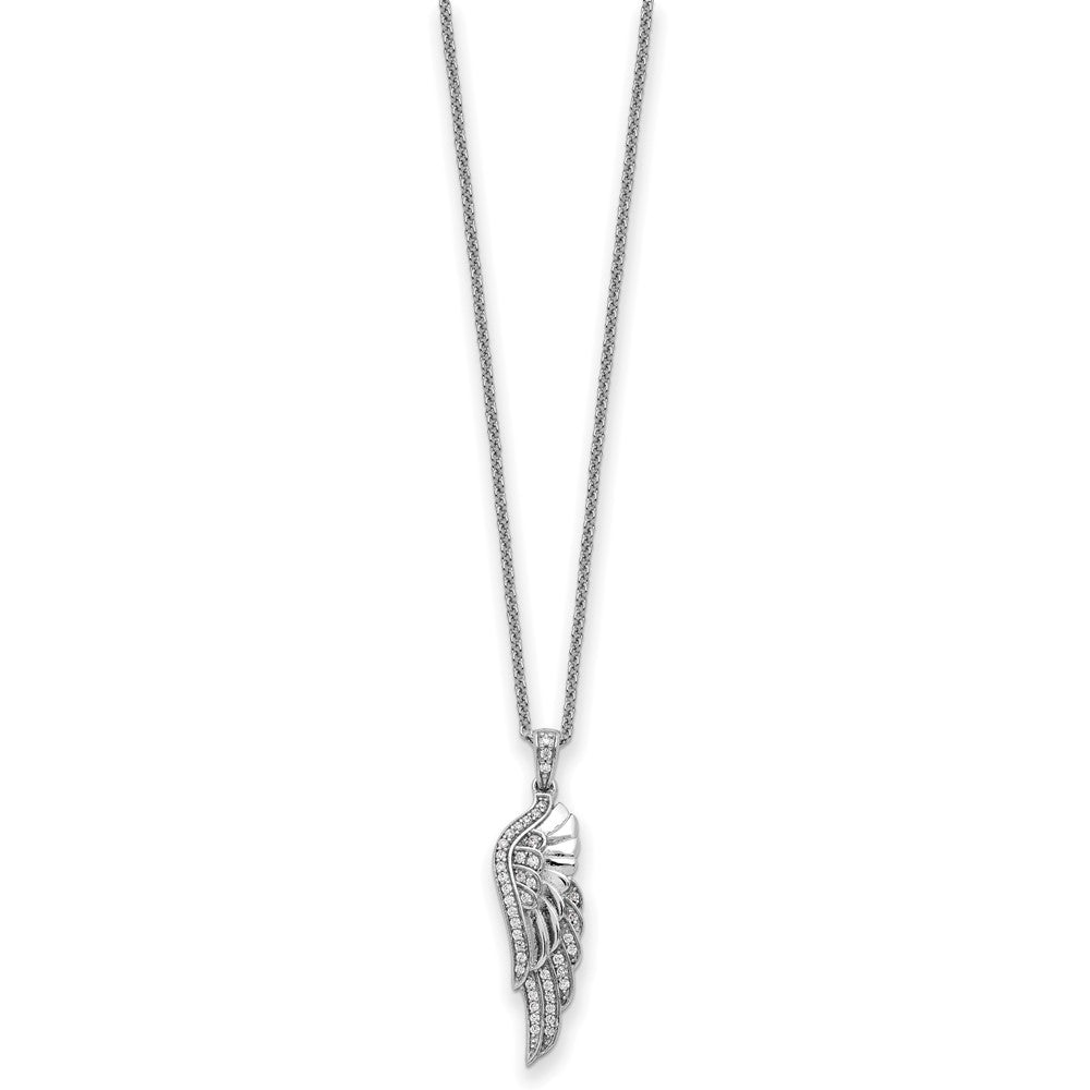 Sentimental Expressions Sterling Silver Rhodium-plated CZ Heaven Sent Wing 22in Necklace 18 Inches