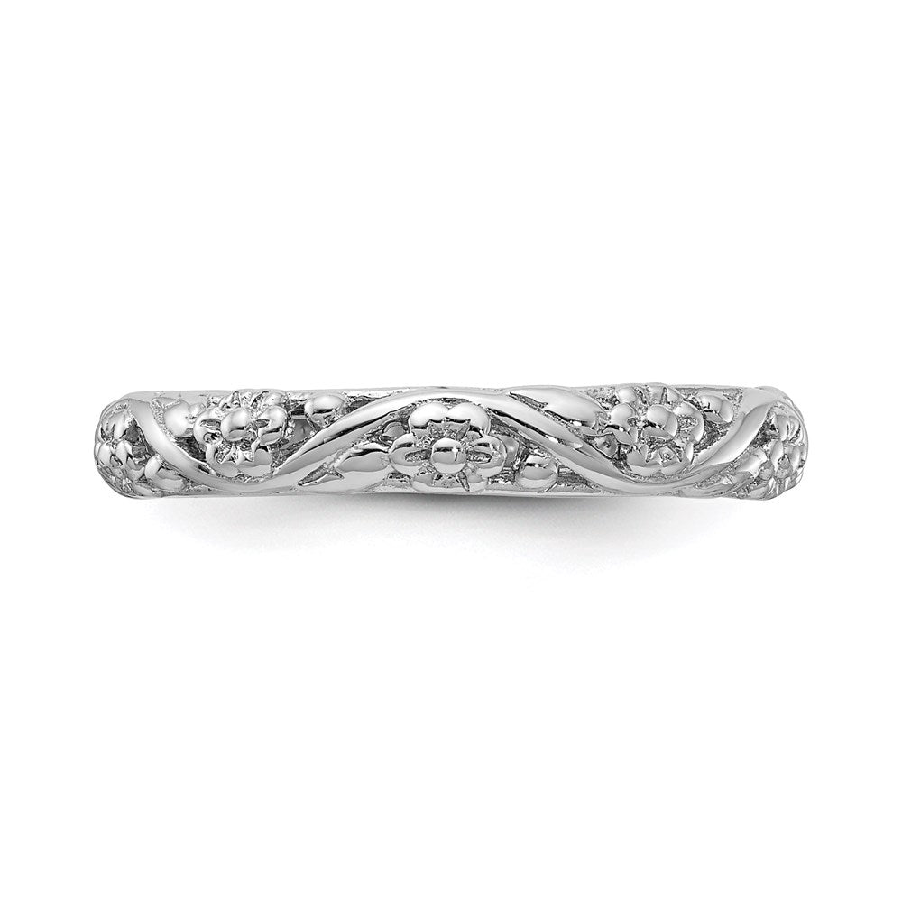 Sterling Silver Stackable Expressions Rhodium Floral Ring Size -6
