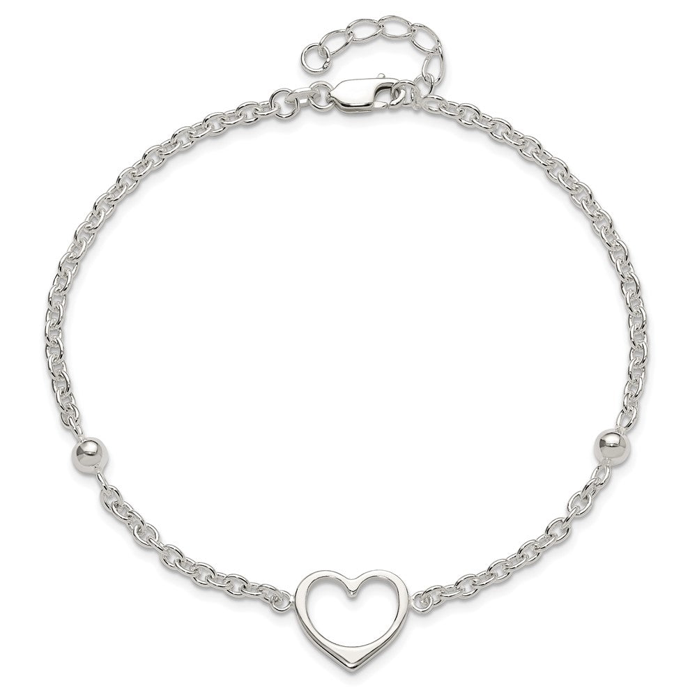 Sterling Silver 9in Plus 1 in ext Heart Anklet 10 inches