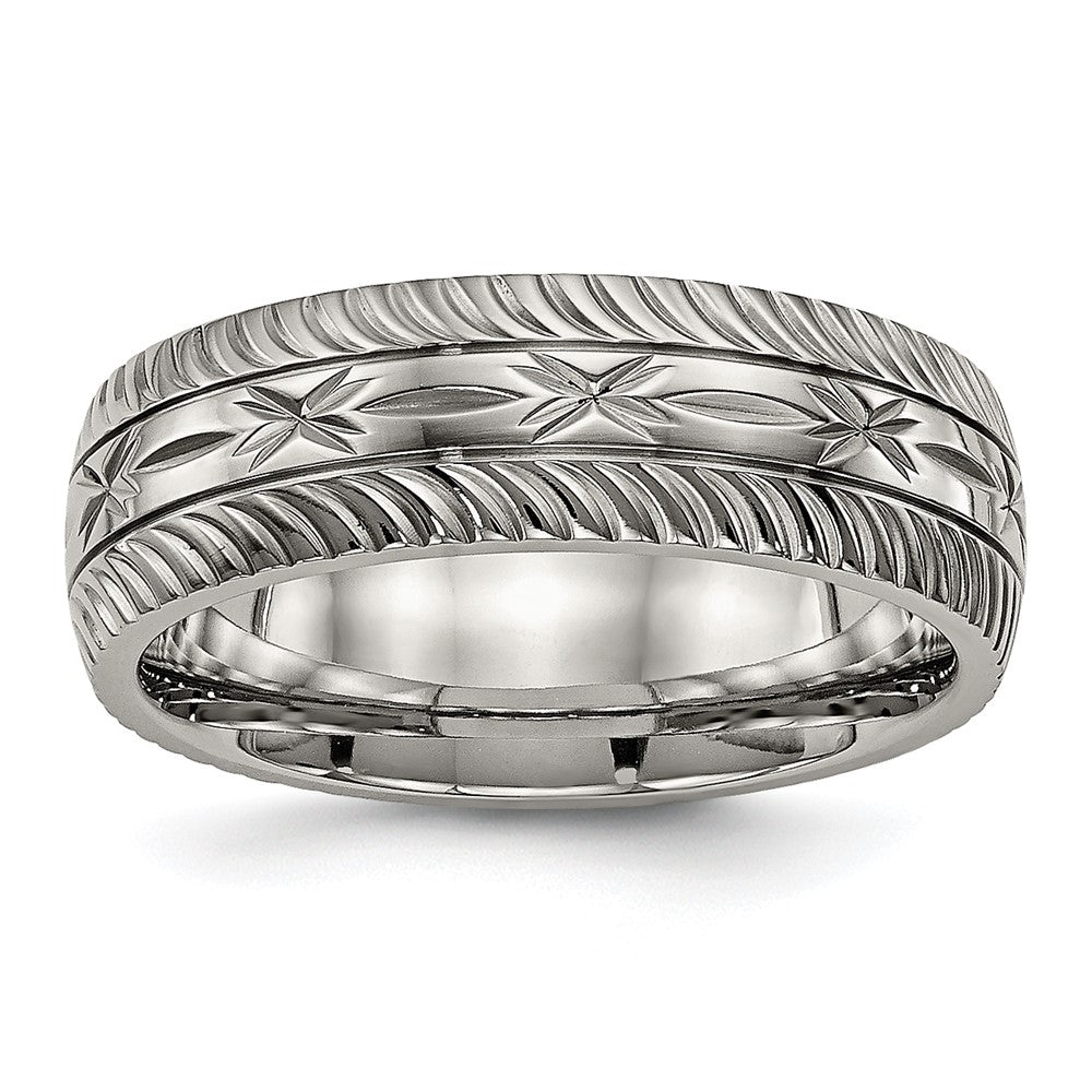 Titanium Polished Diamond Cut 7mm Band Size - 8.5