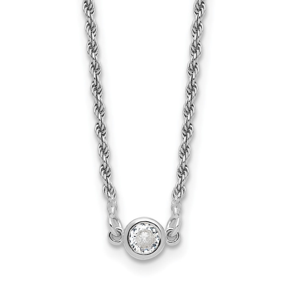 Sterling Silver RH-plated Polished CZ with 1.5in ext. Necklace