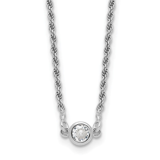 Sterling Silver RH-plated Polished CZ with 1.5in ext. Necklace