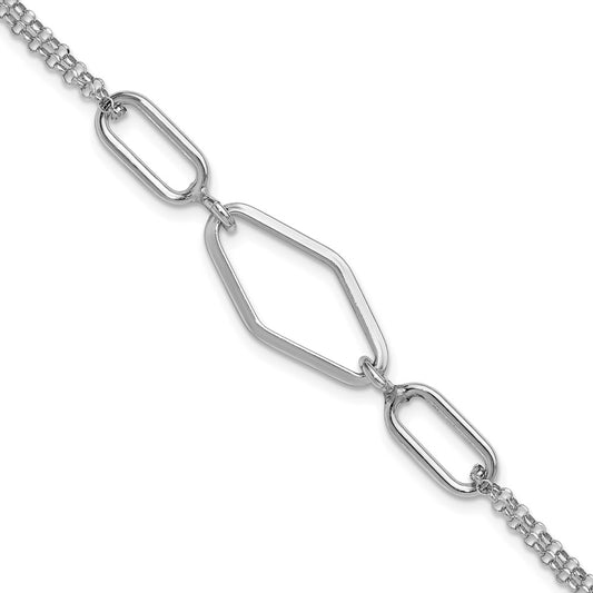 SS RH-plat Polish/Dia-cut Fancy 2-strand w/.75in ext. Bracelet 7.5  inches