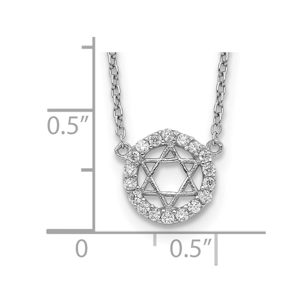 Sterling Silver Rhodium-plated CZ Star of David w/ 2in ext. Necklace 15.5 Inches