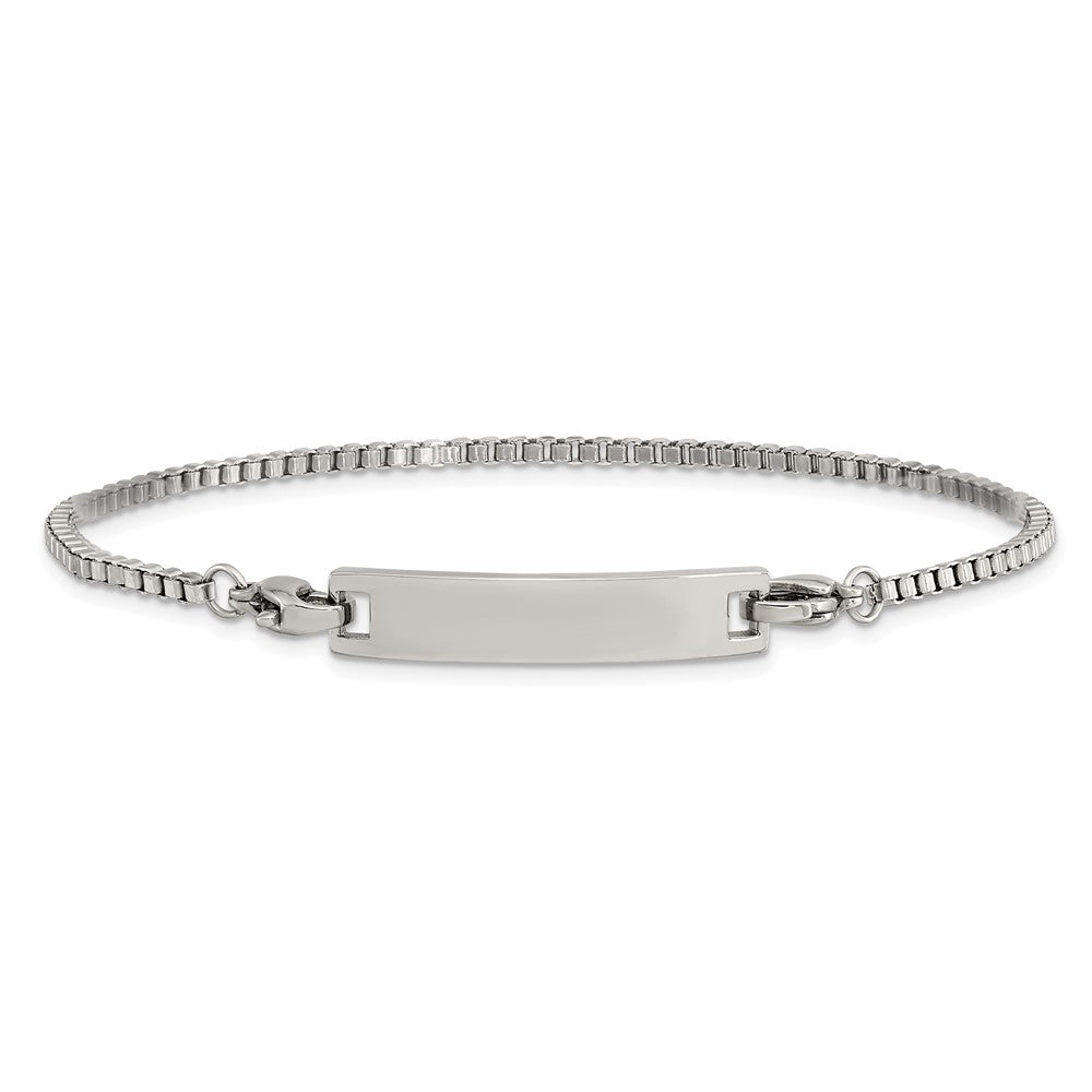 Stainless Steel Polished Box Chain w/Removeable ID Plate 8.5in Bracelet 8.5 inches