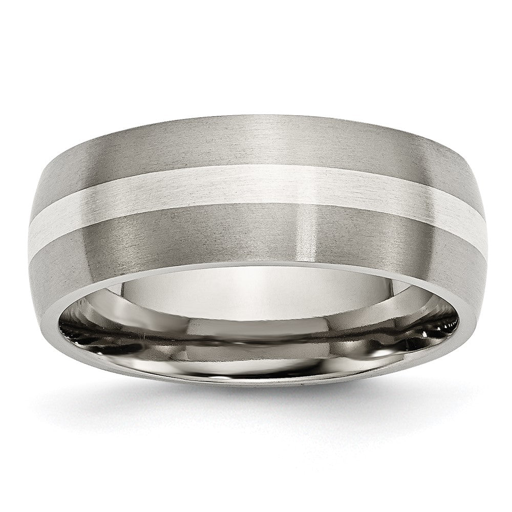 Titanium Brushed w/Sterling Silver Inlay 8mm Band Size - 10