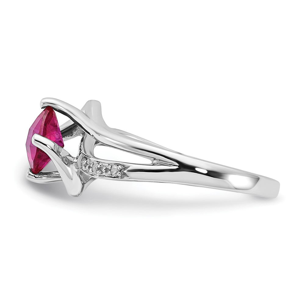 10K White Gold Created Ruby and Diamond Ring
