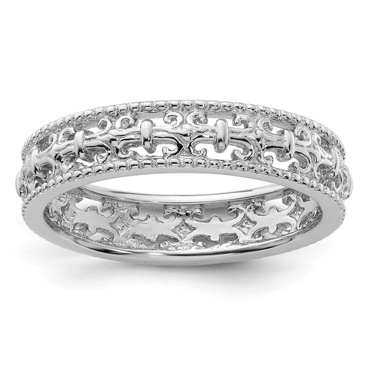 Sterling Silver Stackable Expressions Polished Fleur De Lis Ring Size -7