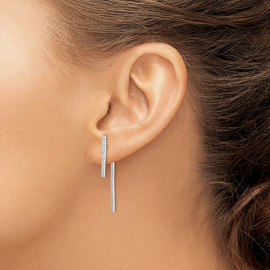 Sterling Silver Rhodium-plated CZ Bar Front and Back Post Earrings