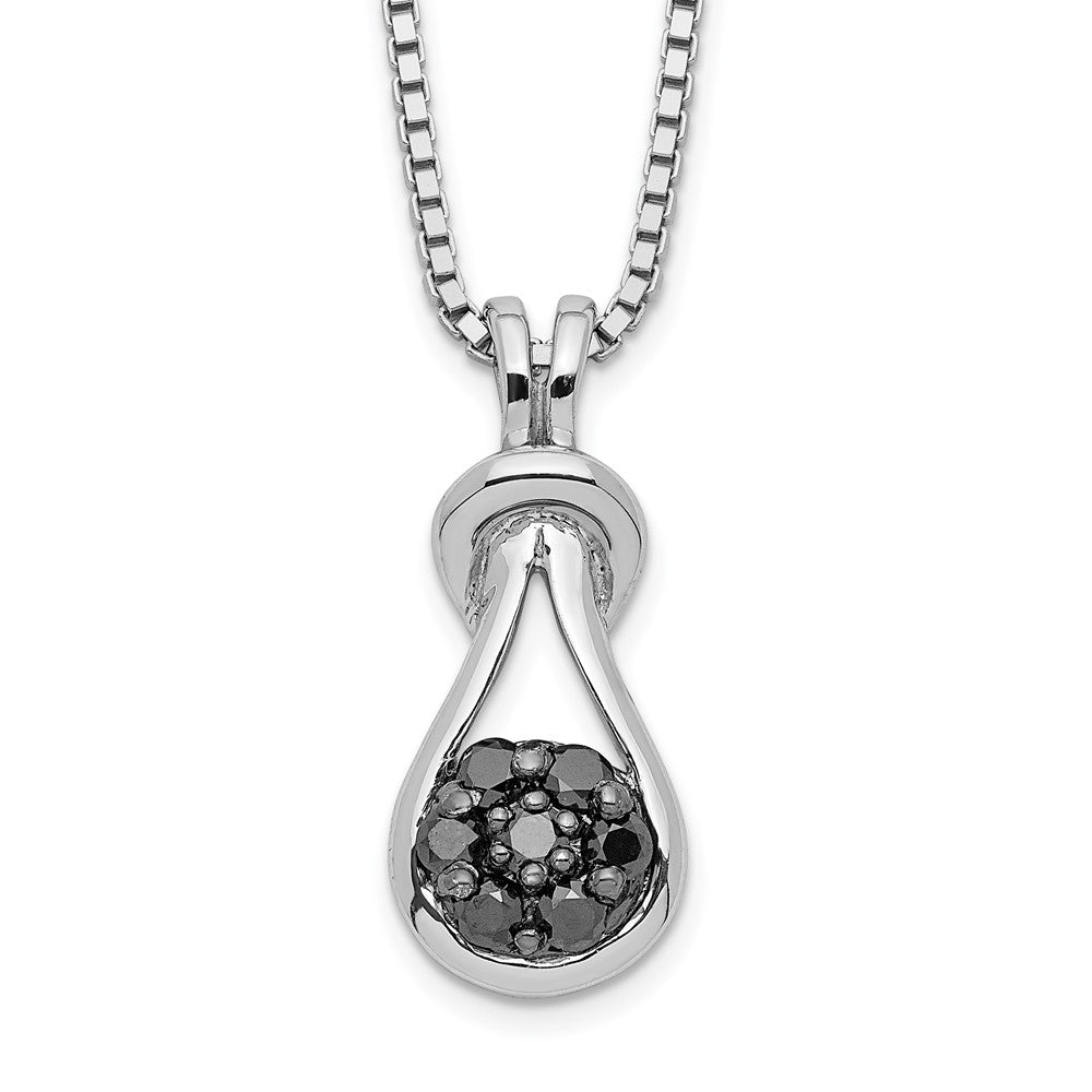 White Night Sterling Silver Rhodium-plated Black Diamond Love Knot 18 Inch Necklace with 2 Inch Extender 18 Inches